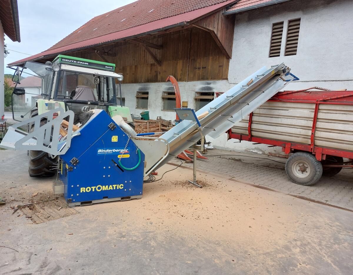 Lohnsägen mit Trommelsäge, Binderberger Rotomatic 1