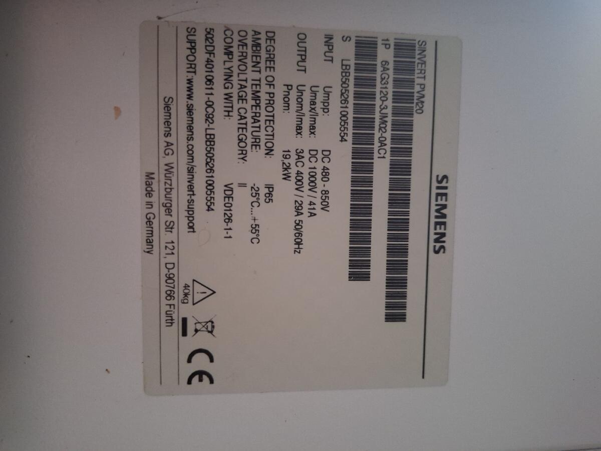 Wechselrichter Siemens Sinvert PVM20 2