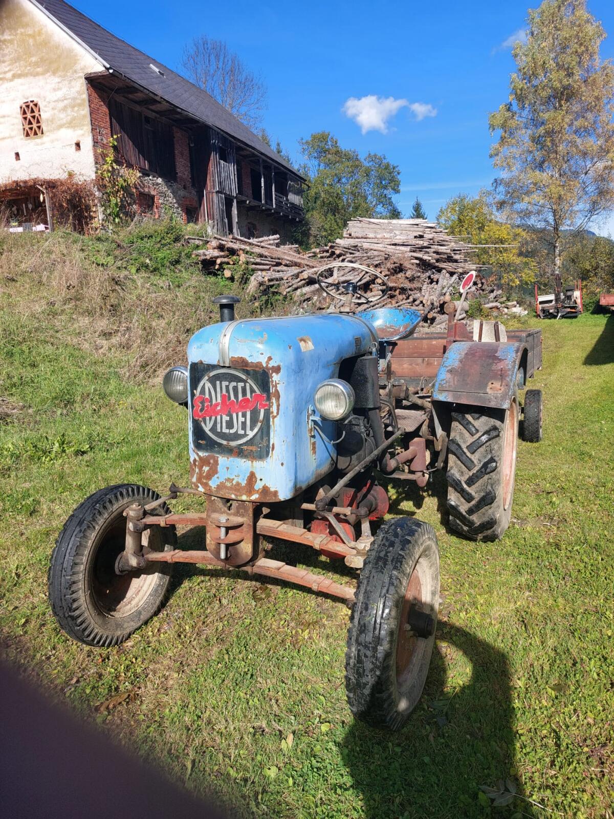 Eicher Traktor und Anhänger, Schneeketten 3