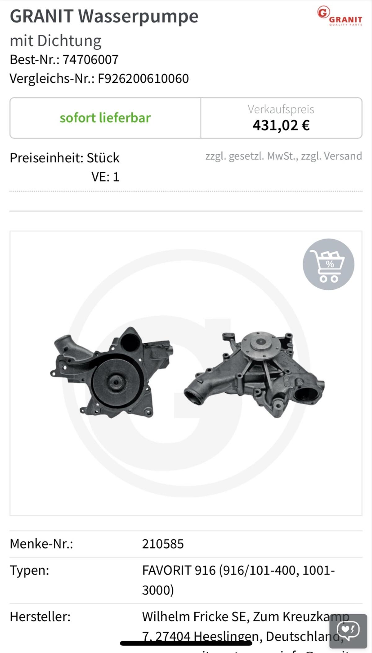 Wasserpumpe Fendt Favorit 800/900 3