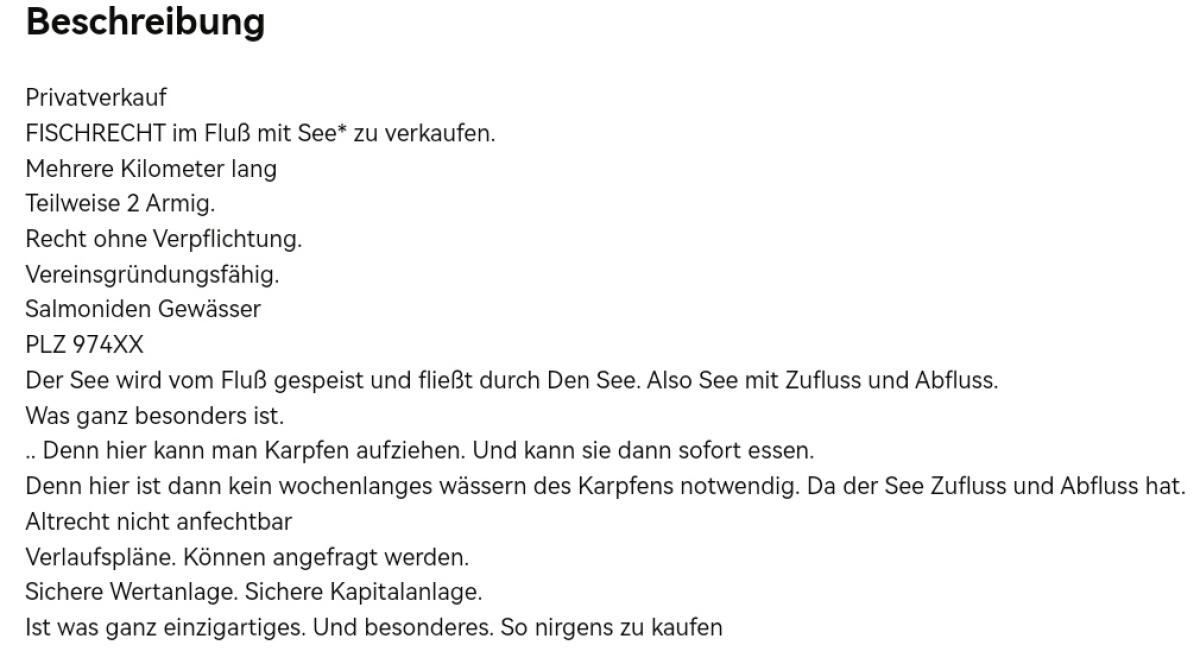 Fischrecht im Fluss mit See zu verkaufen, 2-armig, Salmoniden 1
