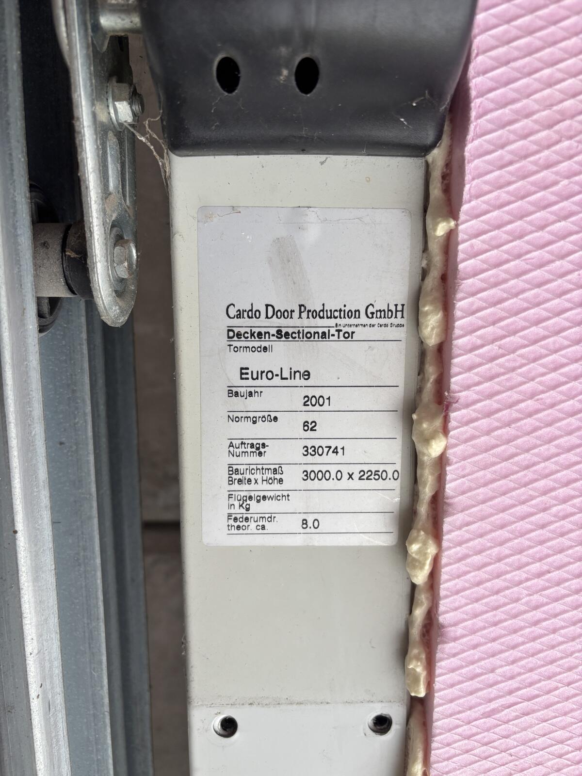 Garagentor 3x2,25 m Deckensektional günstig abzugeben 3