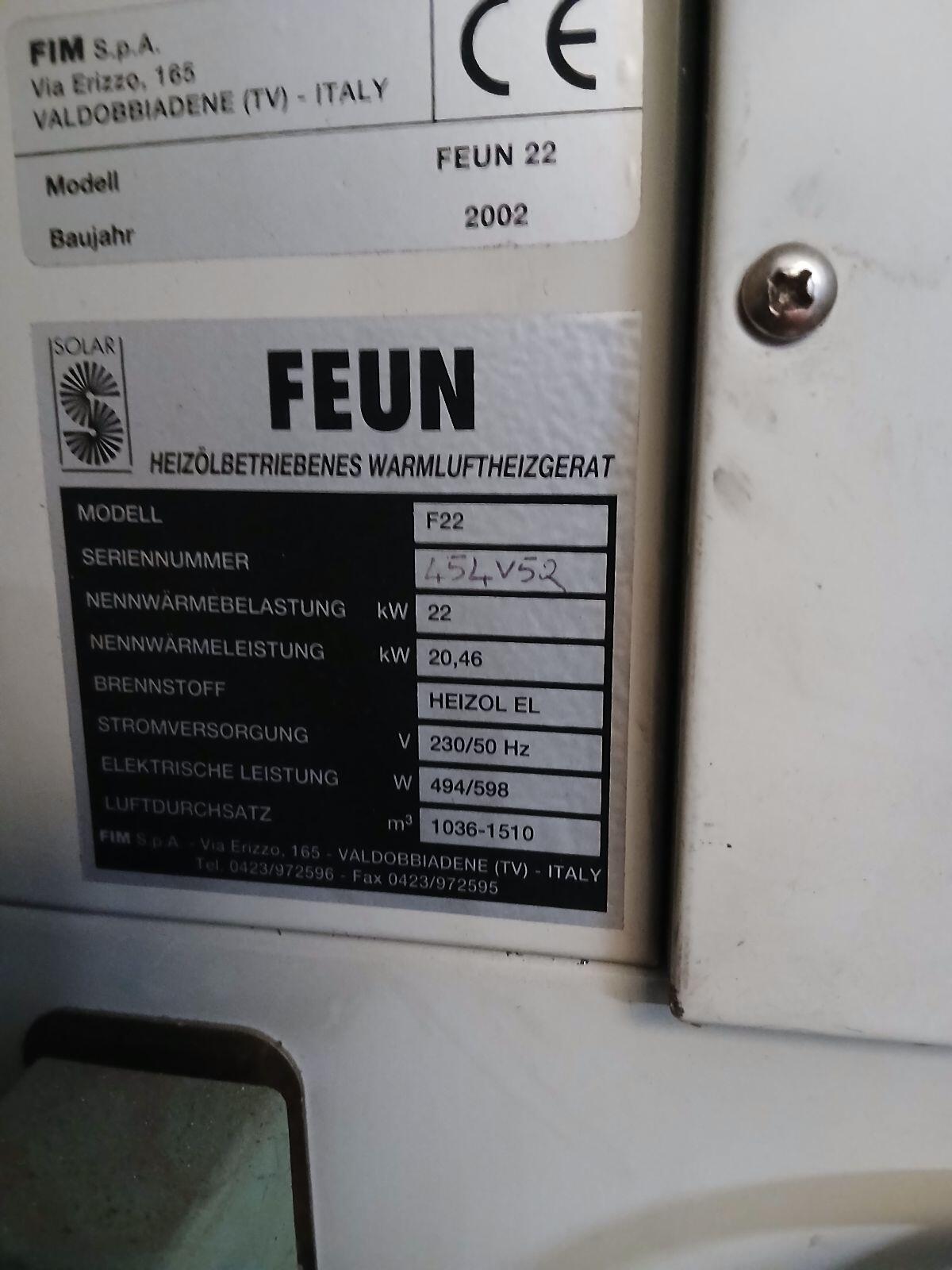 Hallenheizung, Warmlufterzeuger, Werkstattheizung Feun 22 2