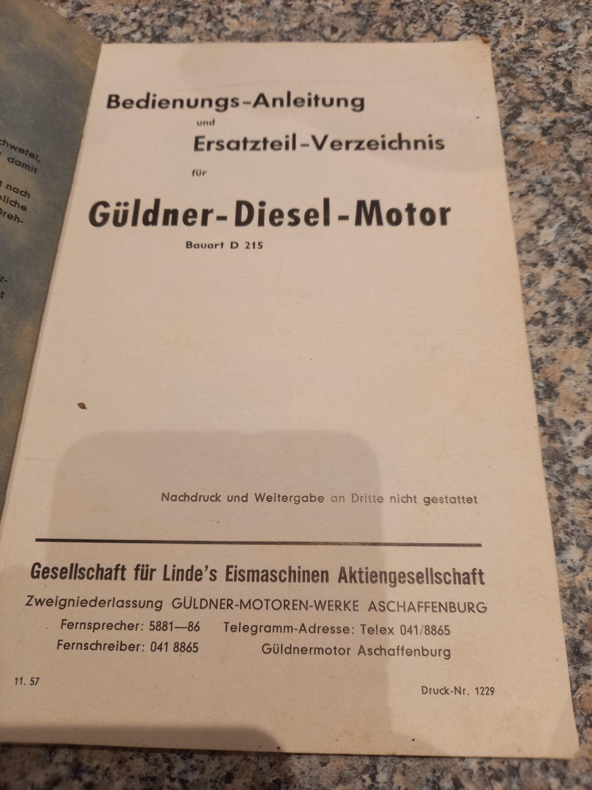 Güldner Diesel-Motor Bedienungsanleitung D 215 1