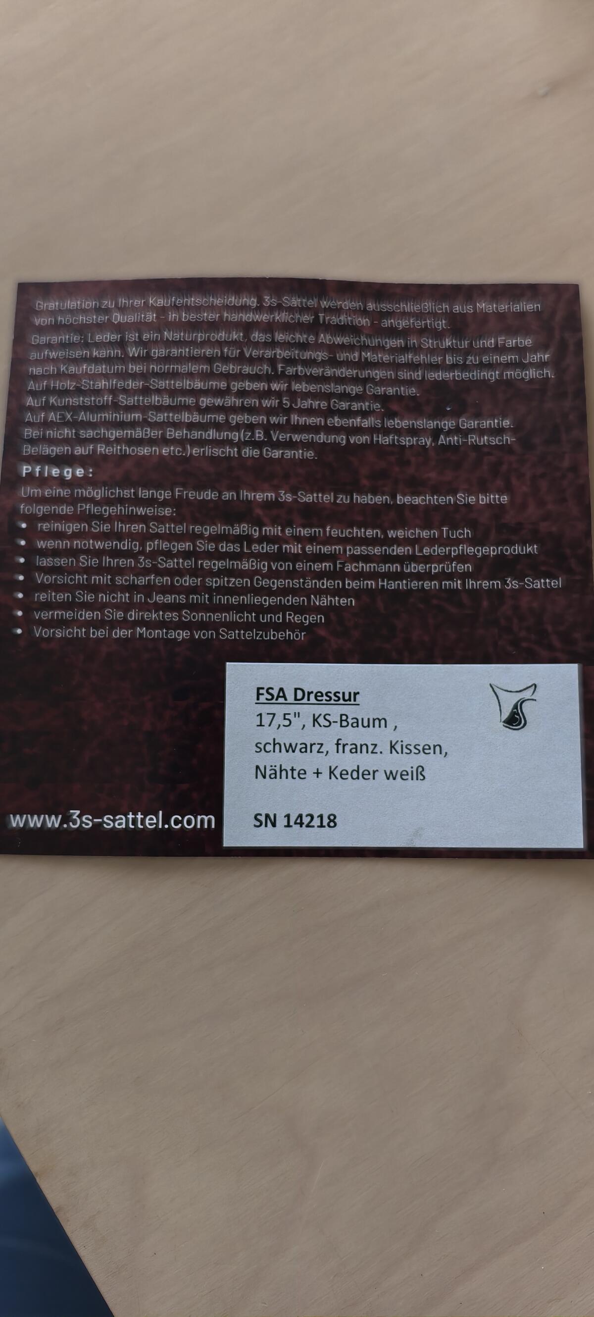 Dressursattel FSA von 3s 2