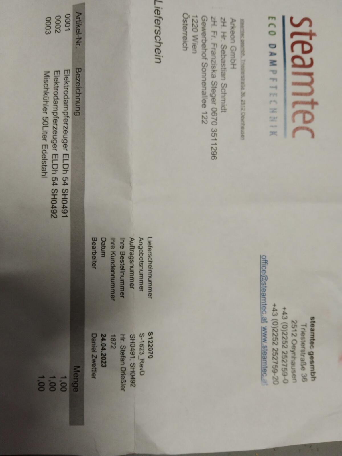 72 kg/h Dampferzeuger (54 kW): Steamtec, Bj. 2023, neu OVP 2