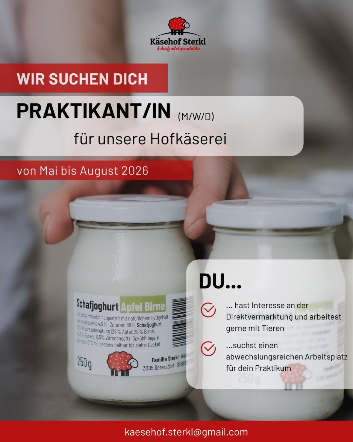Praktikum in unserer Hofkäserei Mai-August 2026 1