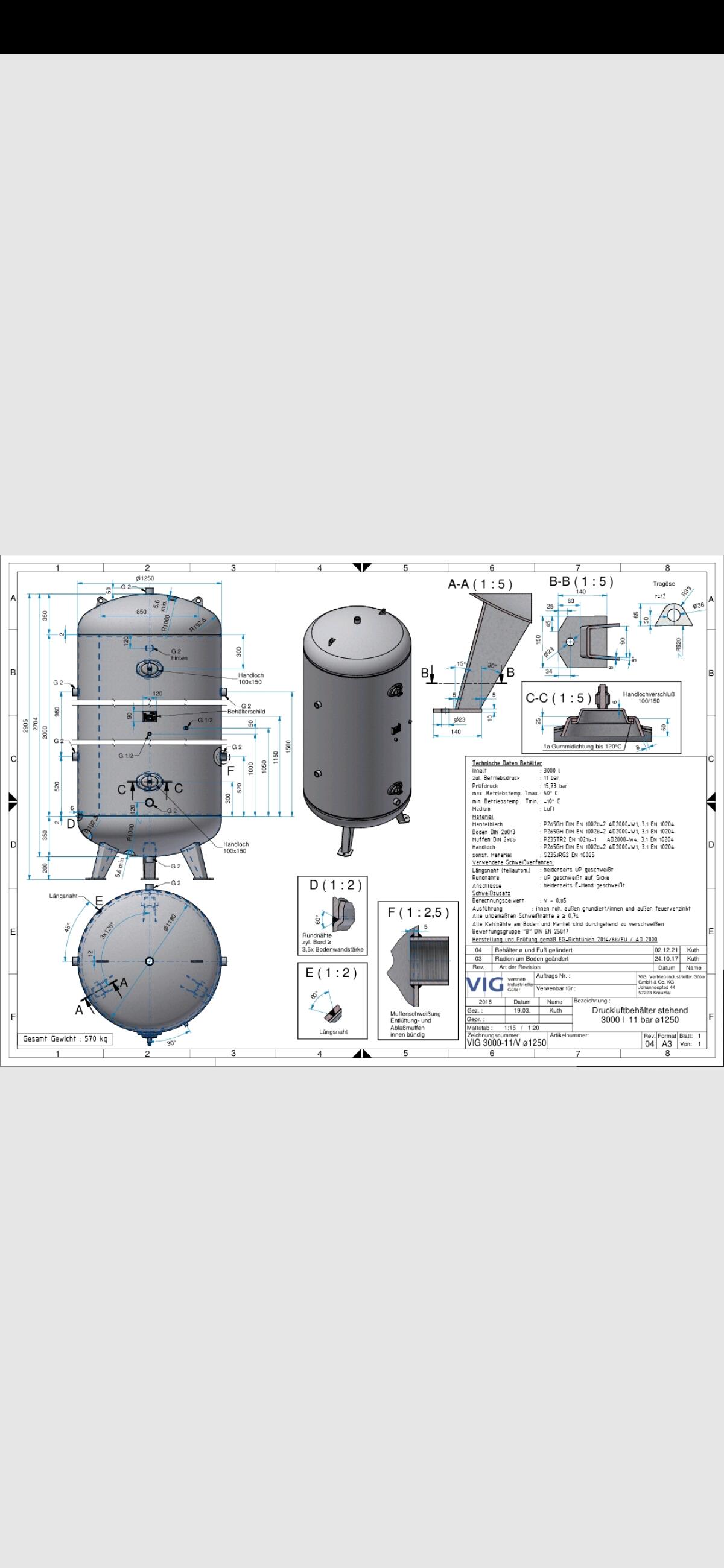 Drucklufttank 3.000 l 11 Bar verzinkt 3
