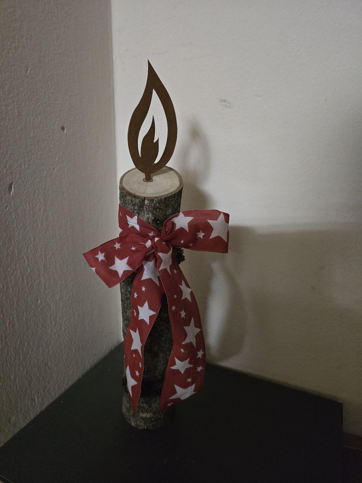 Weihnachtsdeko Holzkerze mit Metallflamme 3