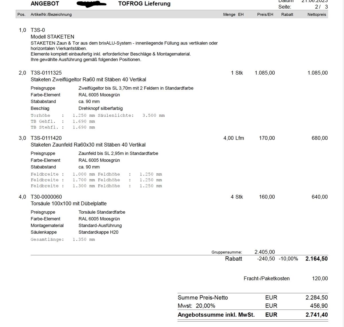 Tor Brix Modell Staketen Flügeltor 2