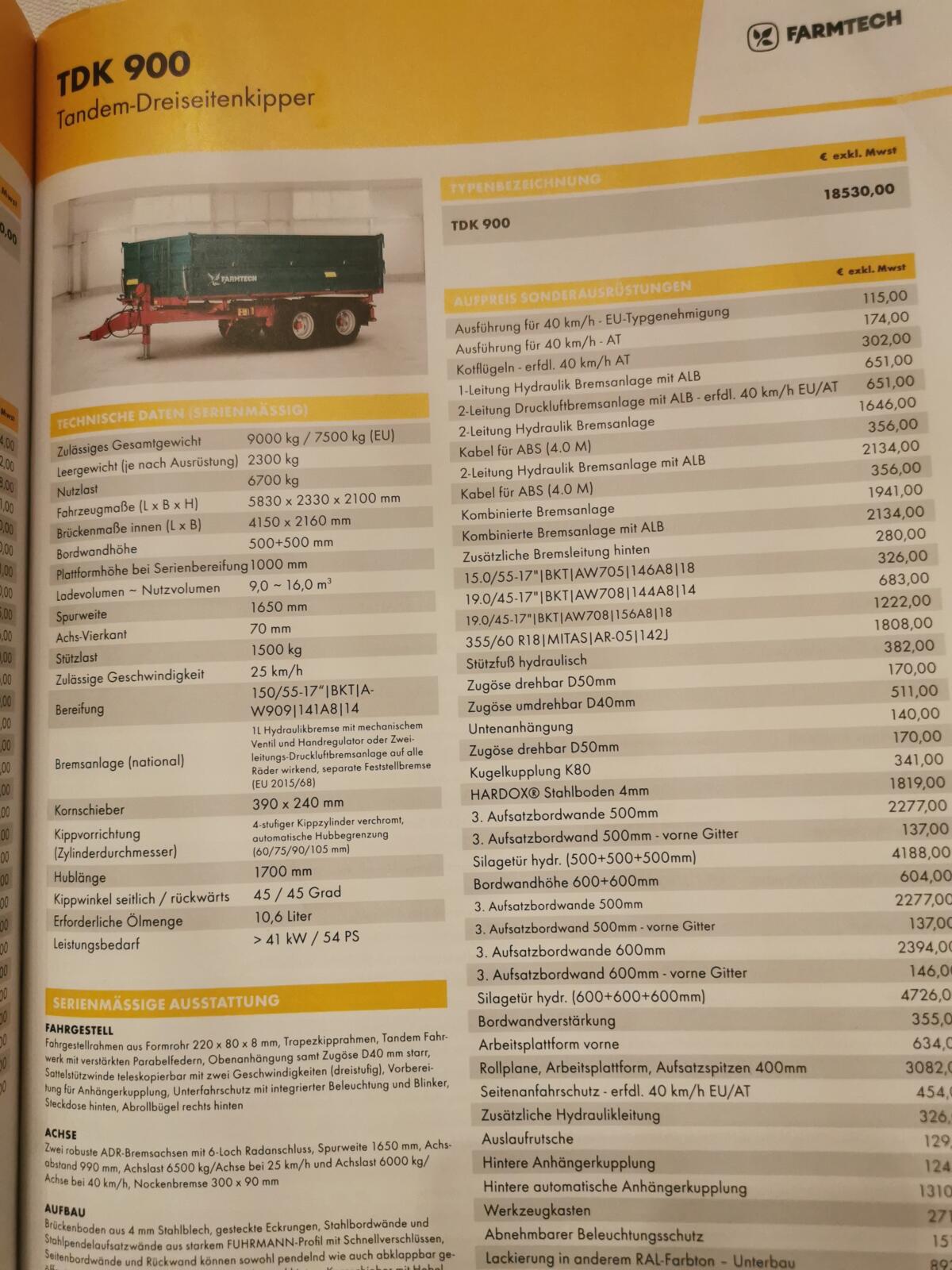 Farmtech Kipper Tandem TKD 900 3