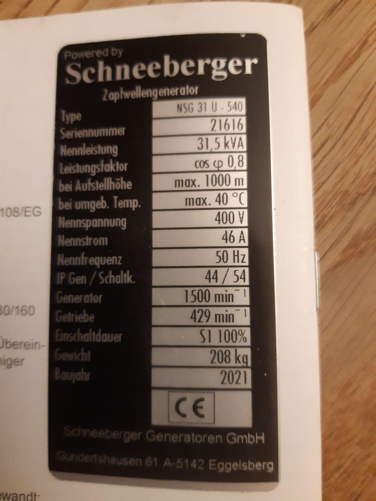 Zapfwellengenerator Schneeberger NSG 31 U 1