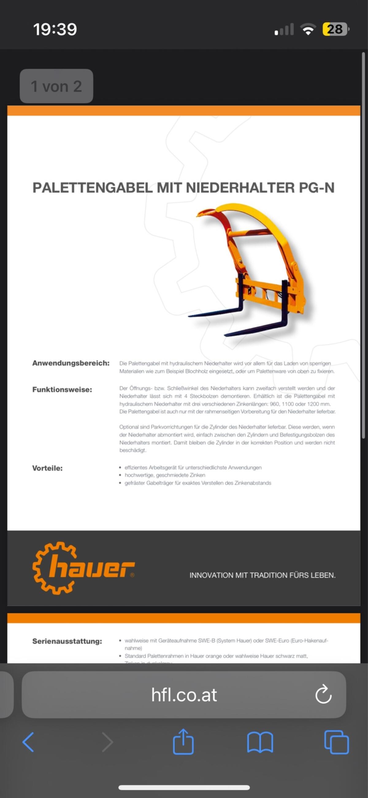 Hauer Palettengabel mit Niederhalter 3