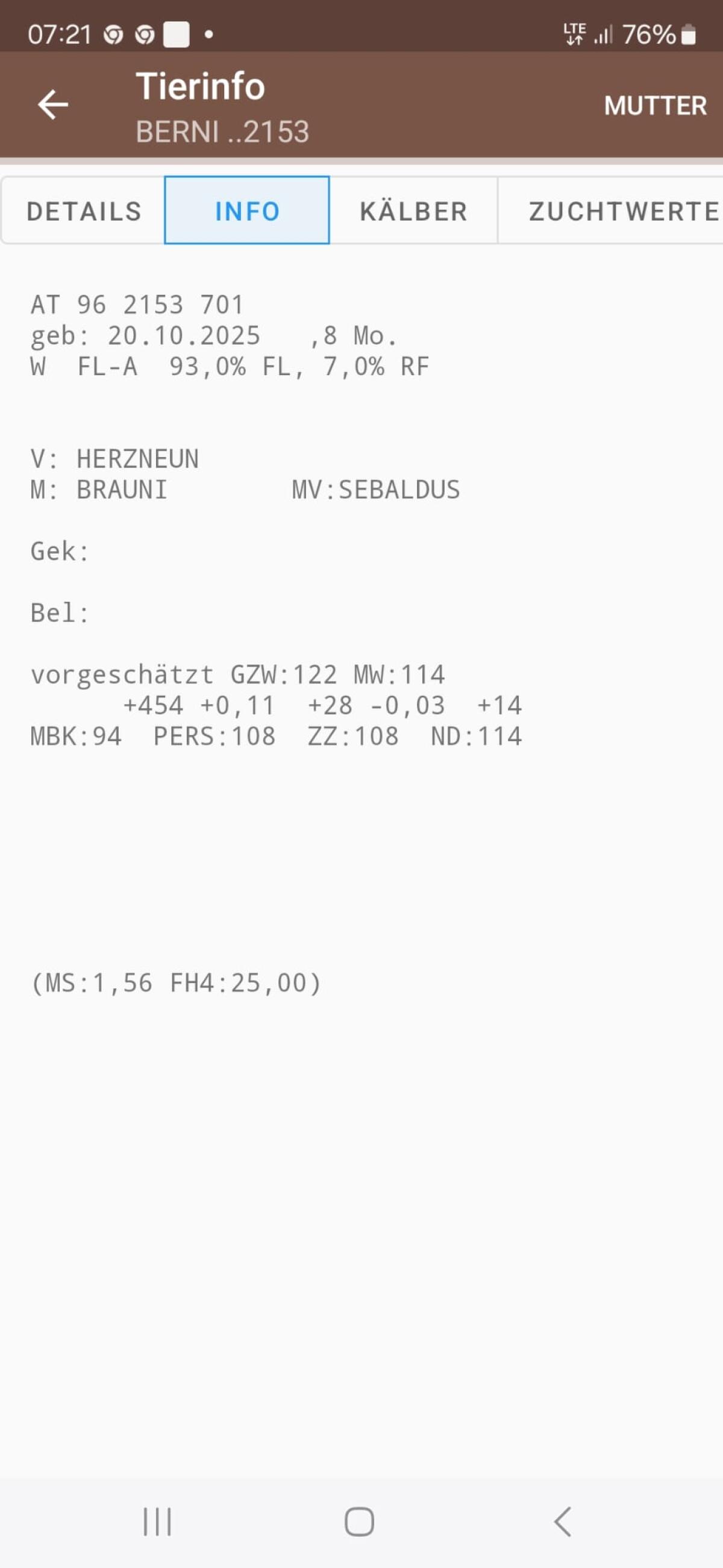 Zuchtkalb BIO Geb. 20.10.2025 2