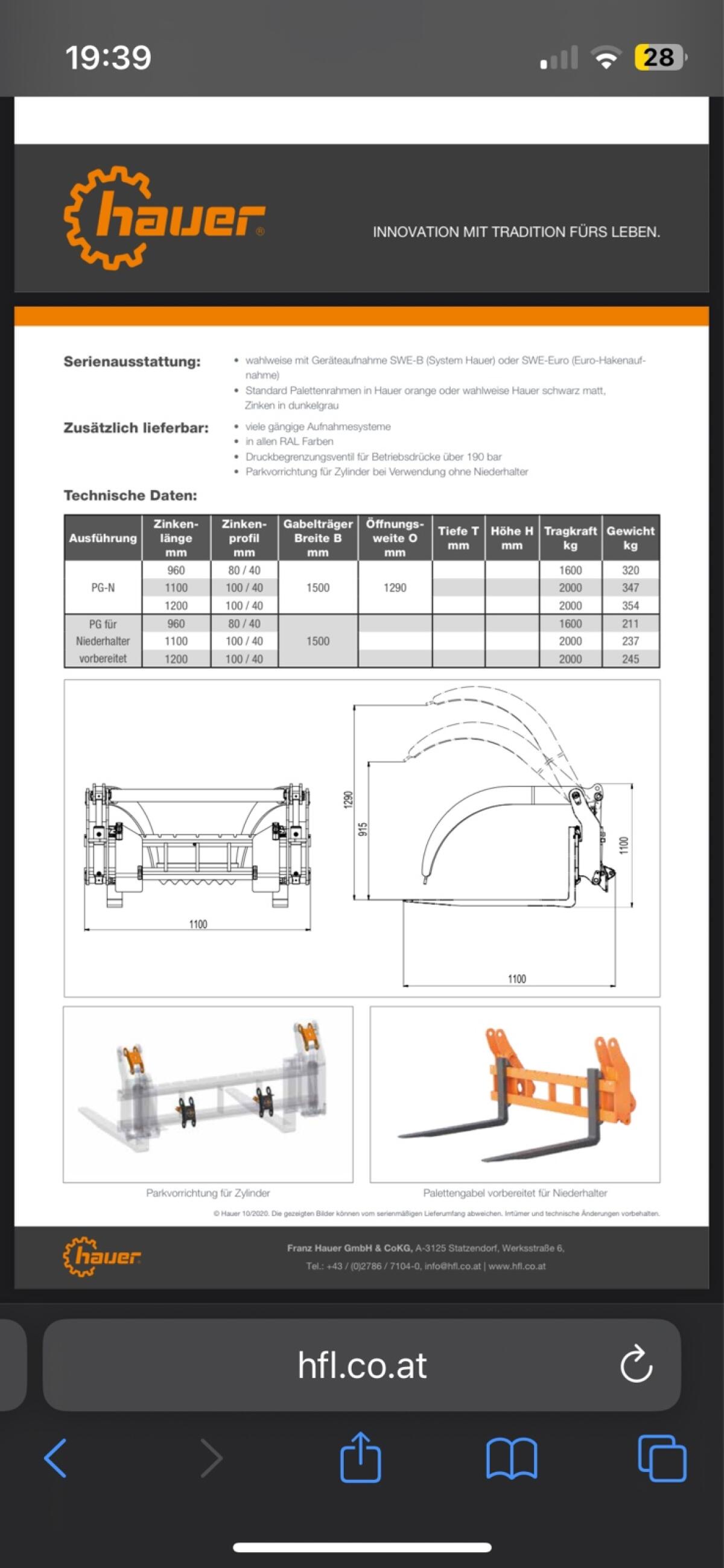 Hauer Palettengabel mit Niederhalter 2