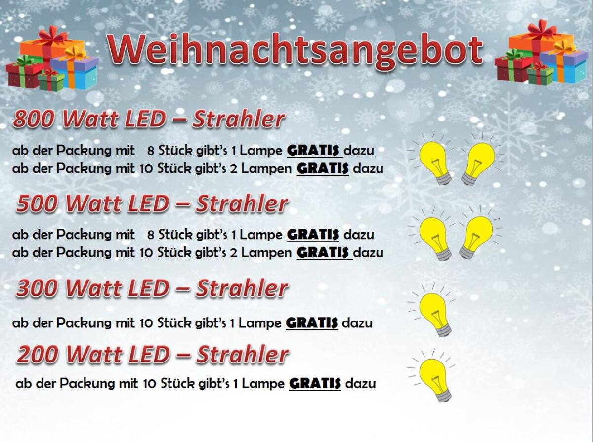 Hallenstrahler LED 200, 300, 500, 800 Watt für Garage usw. 2
