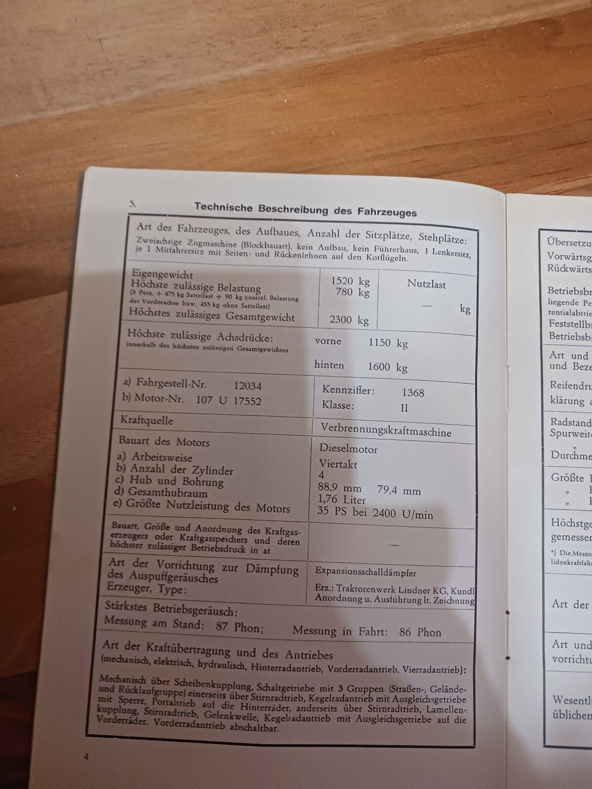 Verkaufe Typenschein von Lindner BF 350A 3