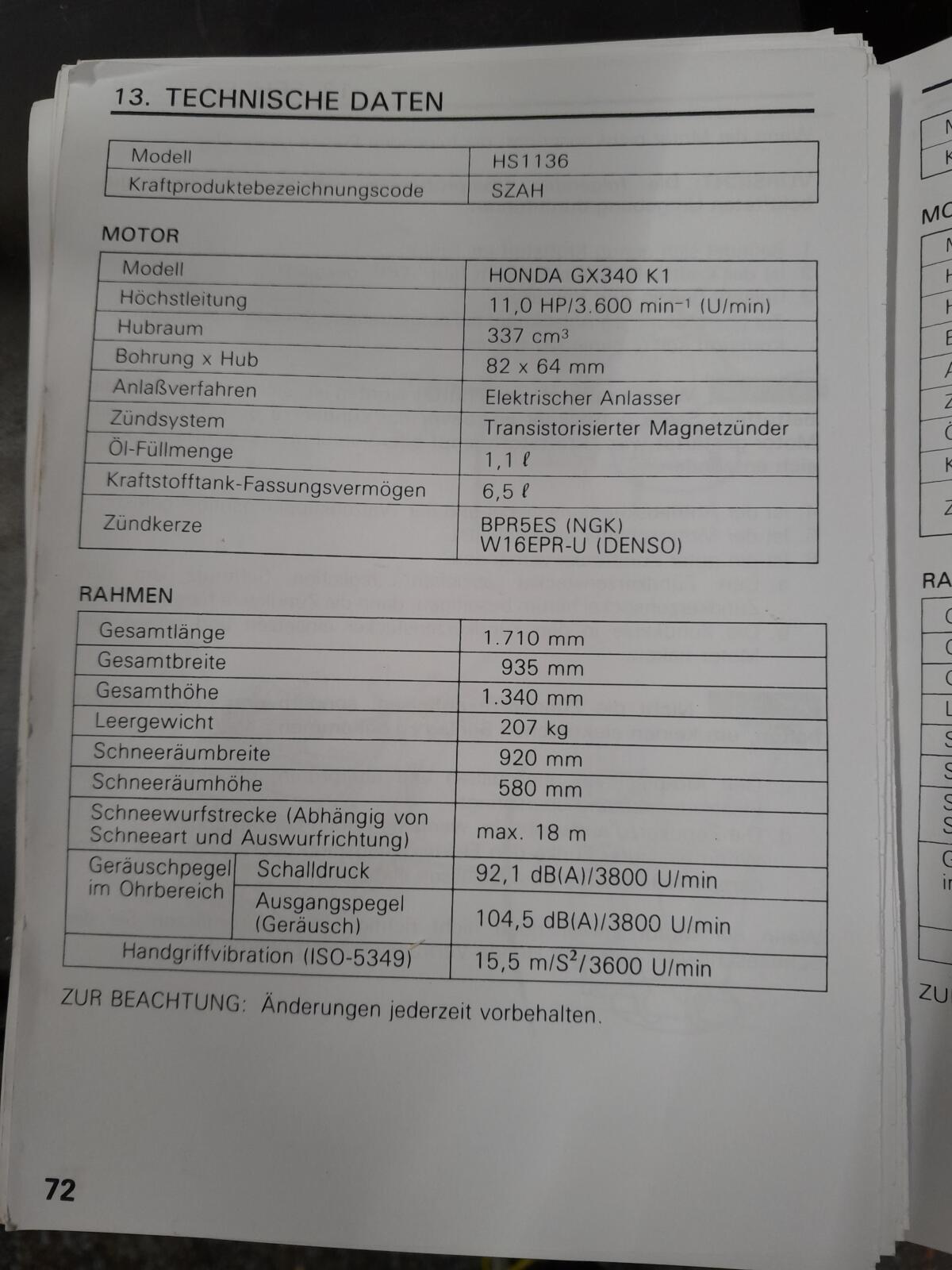 Schneefräse, Honda HS 1390 Z, Honda HS 2
