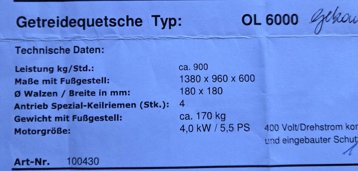 Getreidequetsche Oehler OL6000 2