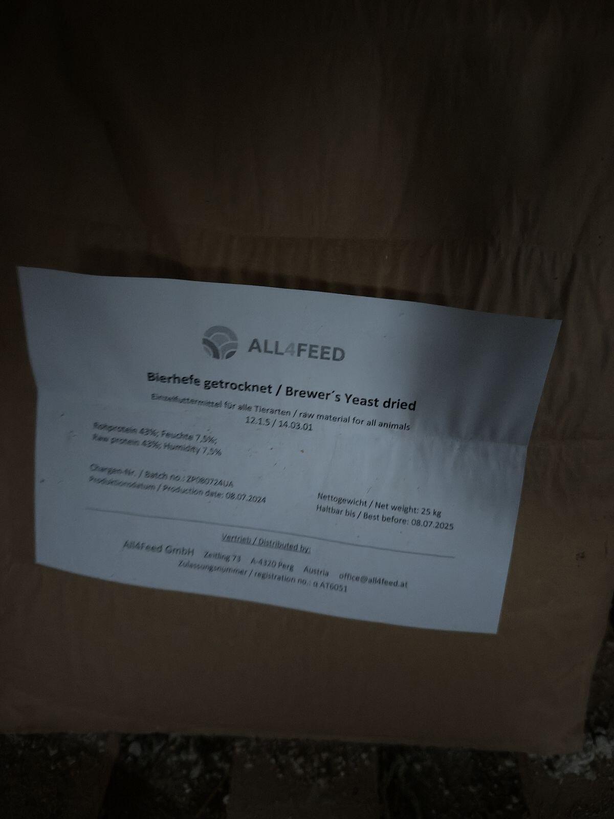 Bierhefe 25 kg Sack (All 4 feed) Originalverpackt 2