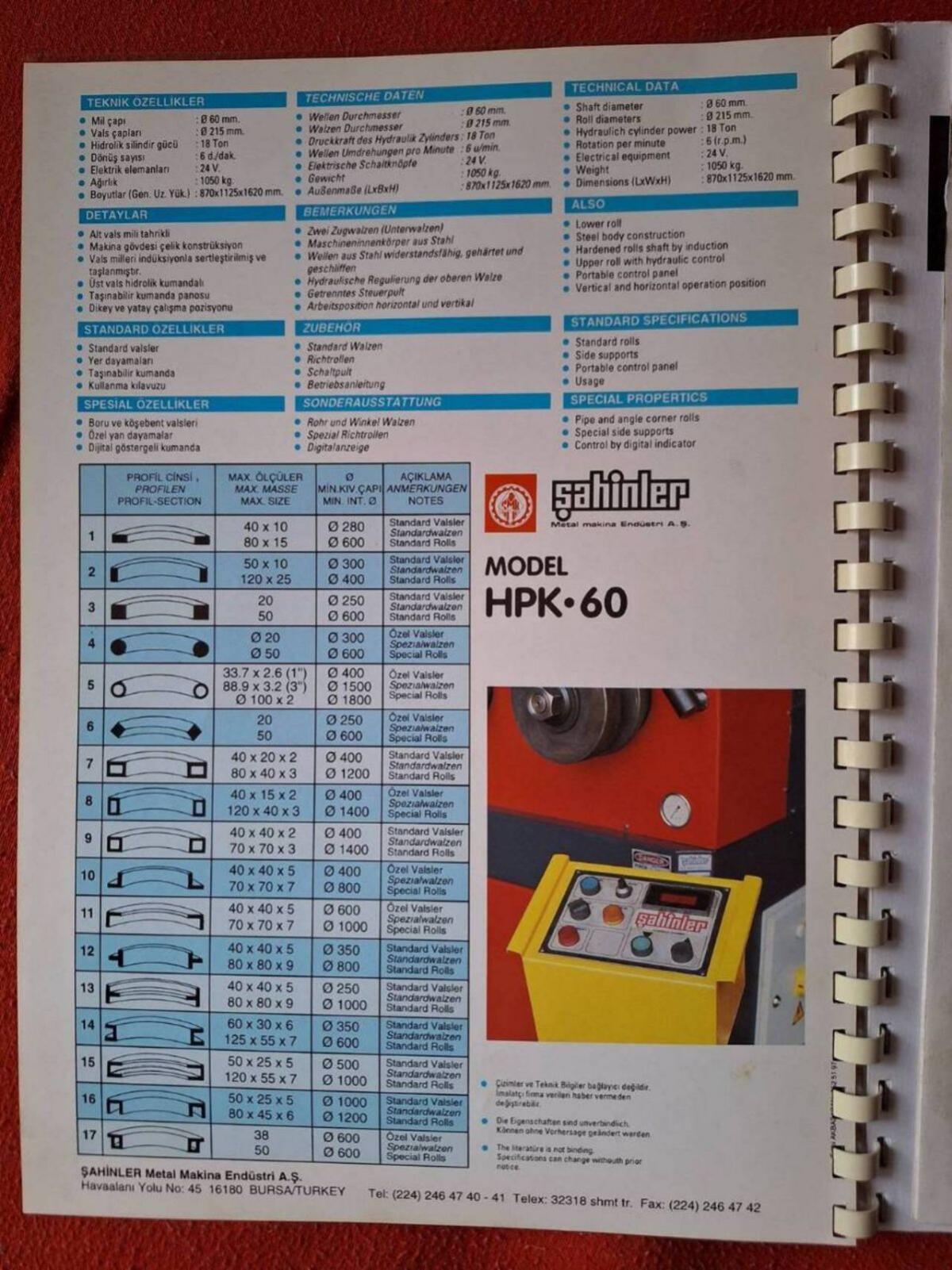 Profilbiegemaschine SAHINLER HPK 60 2