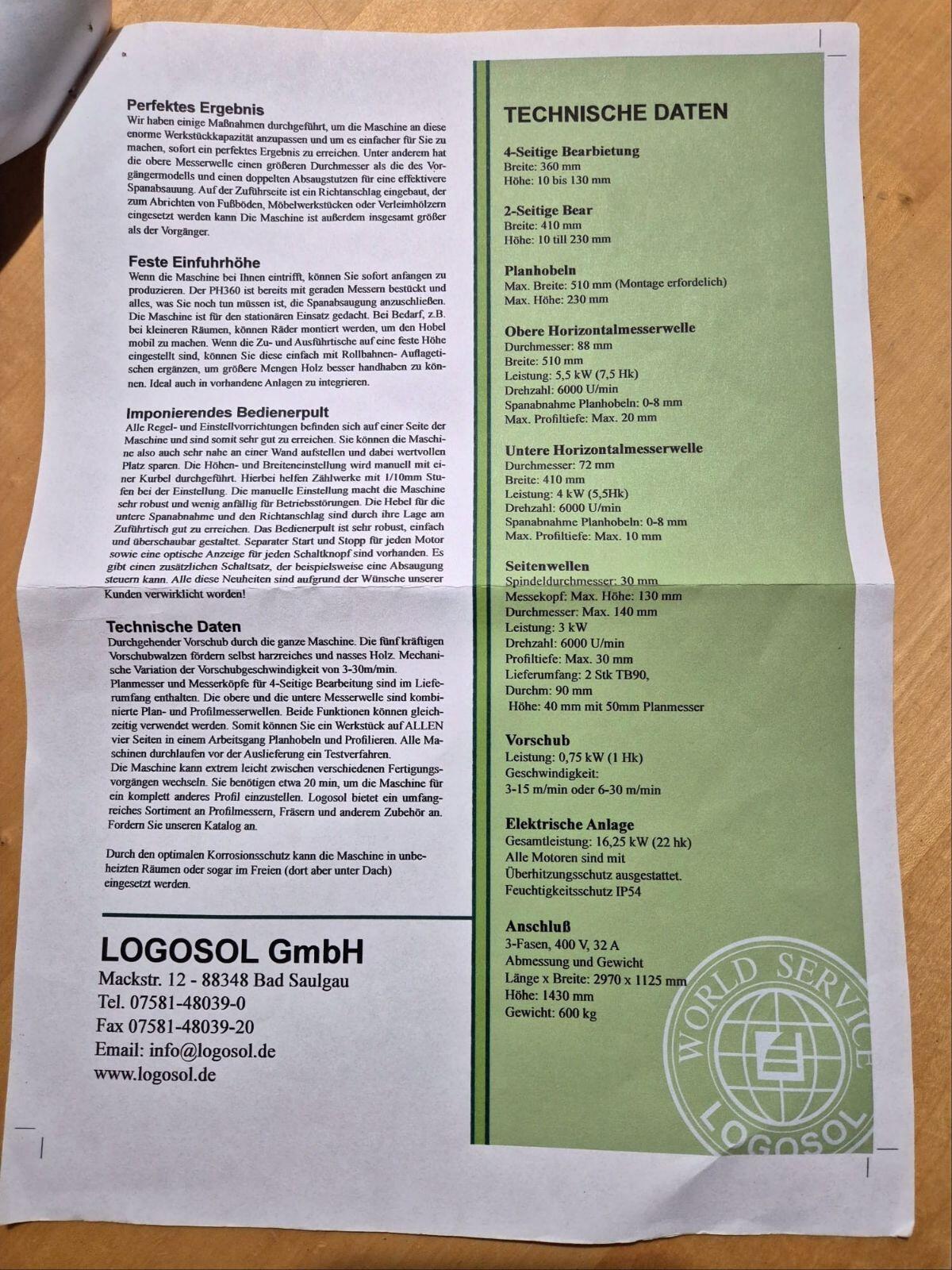Vierseitenhobelmaschine 50 cm, Logosol PH 360 3