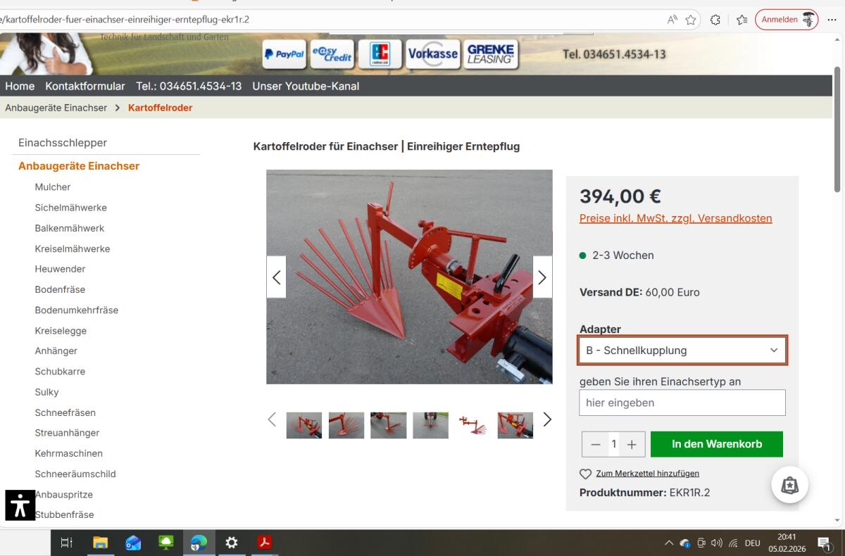 Kartoffellegemaschine und Kartoffelroder für Einachser 2