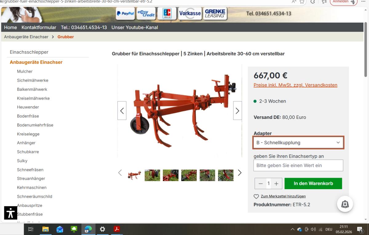 Drehpflug und Grubber für Einachser 2