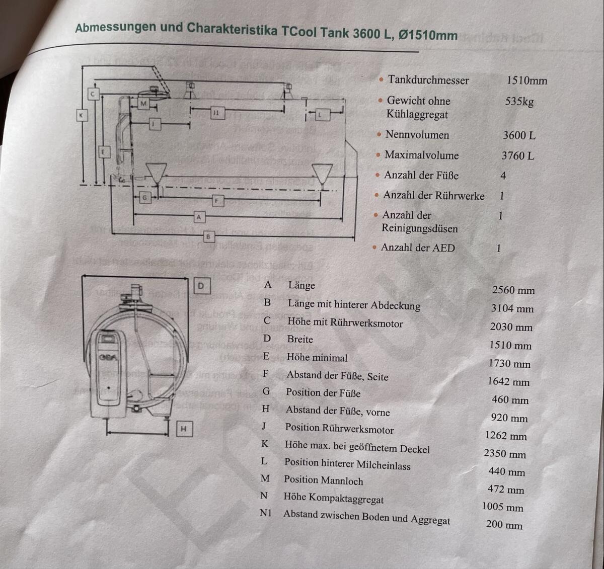 Milchtank TCool 3.600 l 2