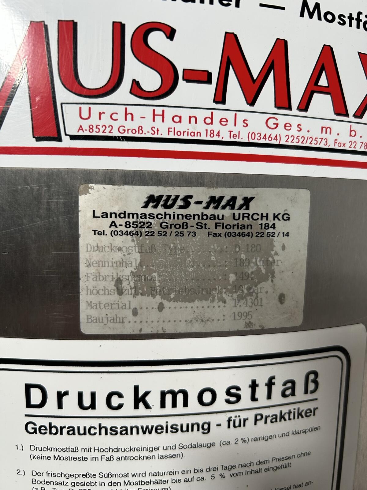 Druckmostfass 180 l 3
