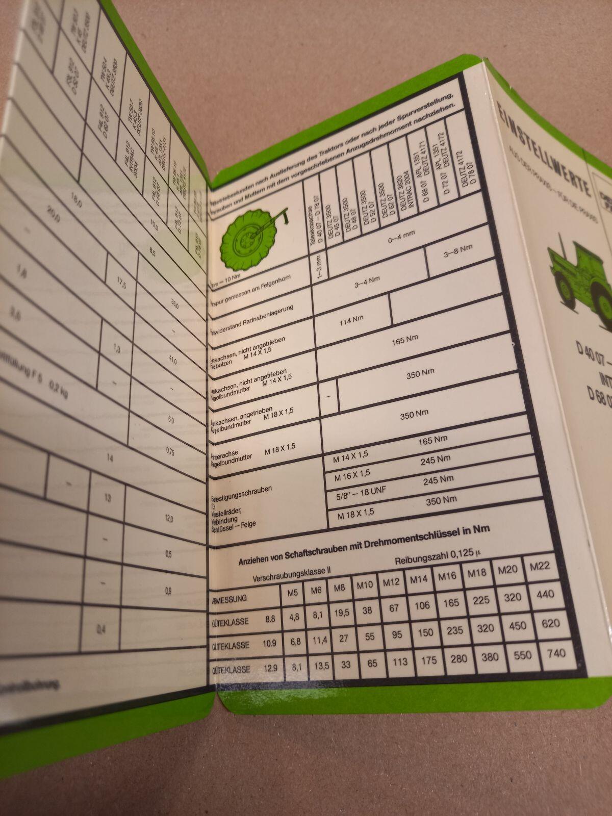 Einstellwerte Deutz Traktor 2