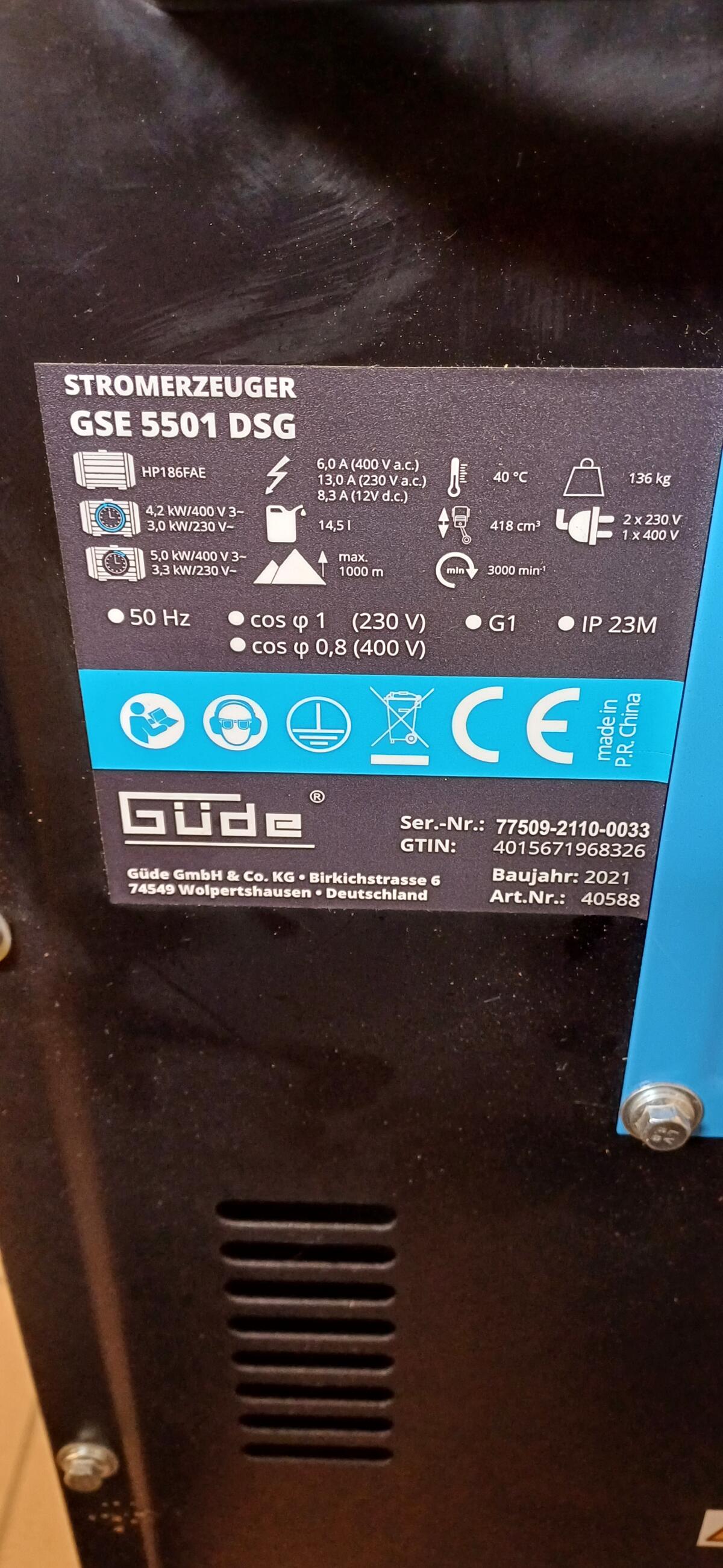 Stromerzeuger auch für Starkstrom GSE 5501 DSG 2