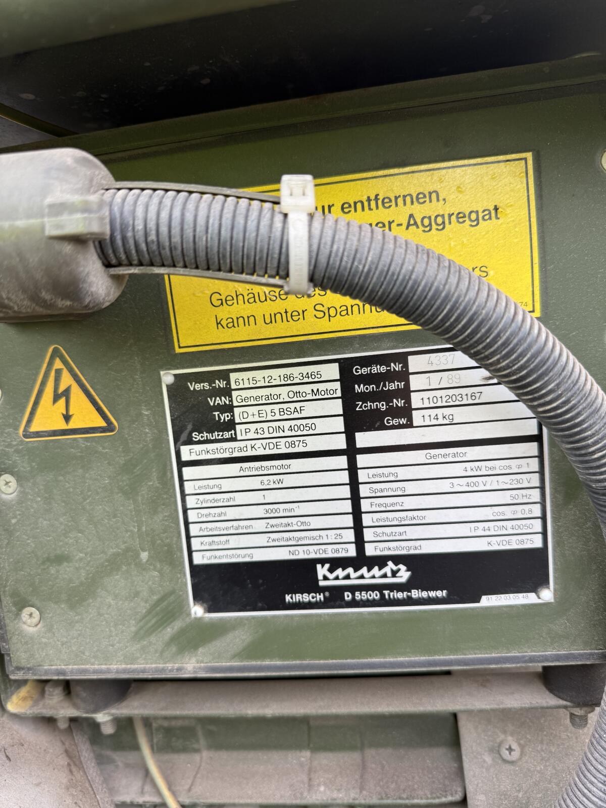 Bundeswehr Stromerzeuger Kirsch 2-Takt Sachs Stamo 282- 5 KVA 2