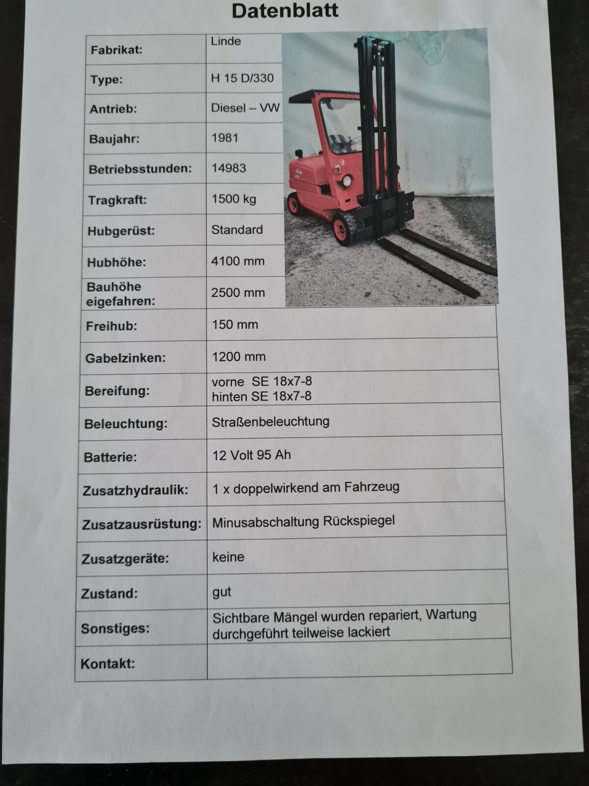 Linde Stapler H15 D/330 2