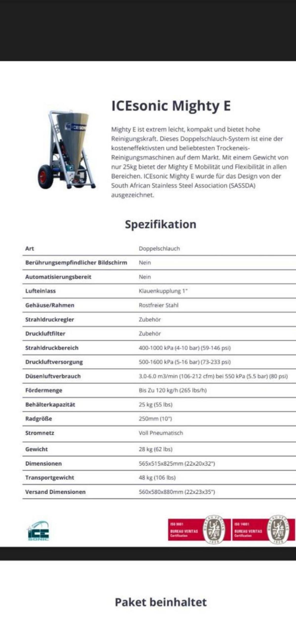 Trockeneisstrahler Mighty e Icesonic 3