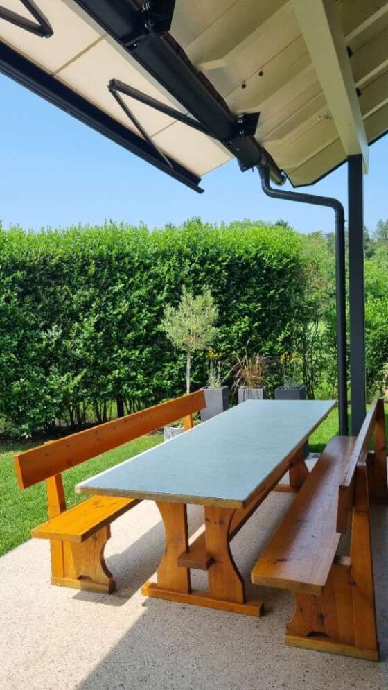 Holzbank, Terrasse, Gartenmöbel, Pergola, Sitzbank, Tisch
