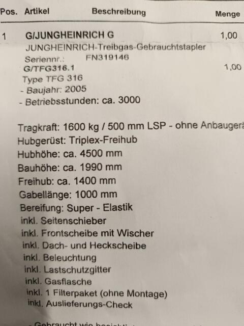 Jungheinrich TFG 316 Treibgas-Gabelstapler