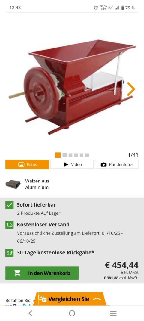 Handbetriebene Traubenmühle plus Einsatz Sieb für Vogelbeere