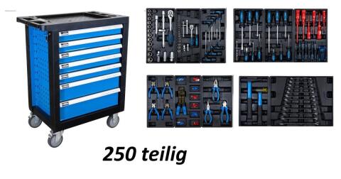 Werkstattwagen bestückt, 250-teilig, 7 Laden, Neu