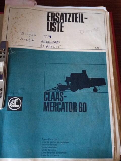 Ersatzteilliste für Claas Mähdrescher Mercator 60