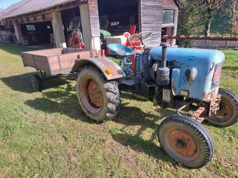 Eicher Traktor und Anhänger, Schneeketten