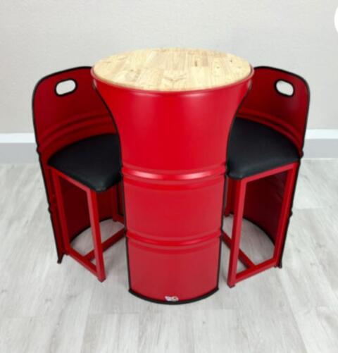 Ölfass Tisch mit Stühlen, Stehtisch