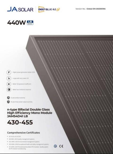 40 Stk. JA Solar PV-Platte 440W