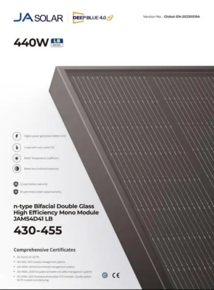 40 Stk. JA Solar PV-Platte 440W