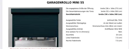 Garagentor Garagenrollo Mini 55