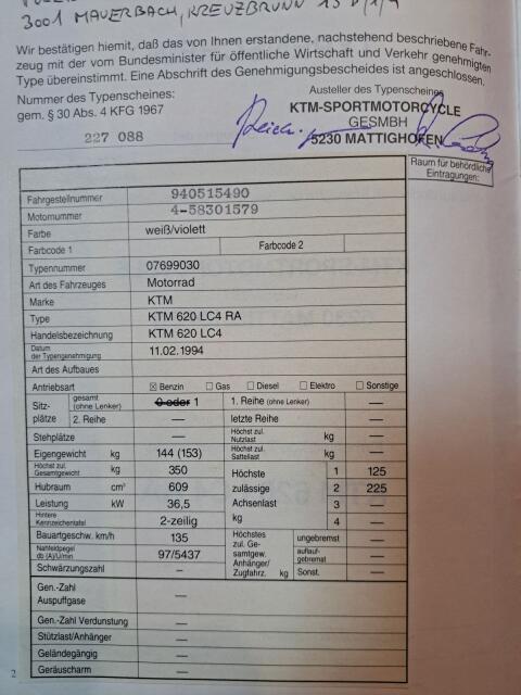 Typenschein KTM LC4 620