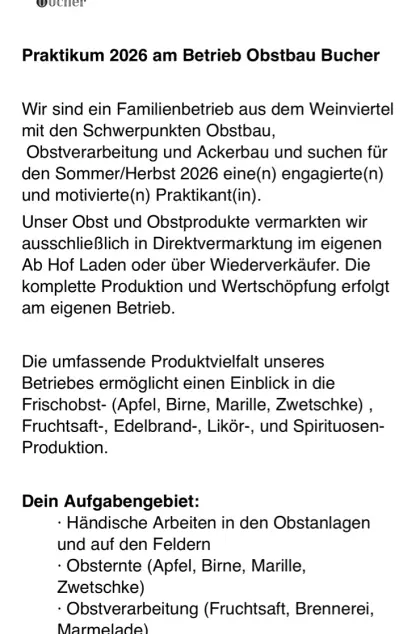 Praktikum für Sommer Herbst 2026