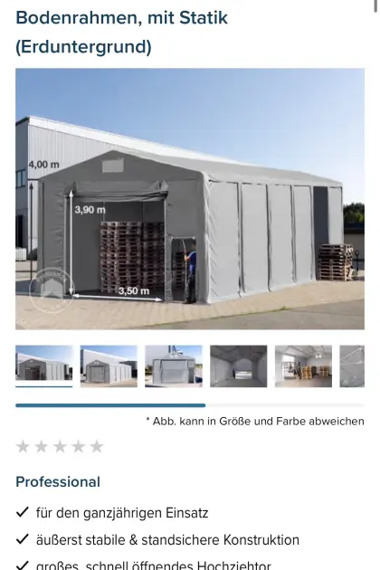 Zelt Lagerzelt Lagerhalle Zelthalle 16x8m (2x 8x8m) Statik