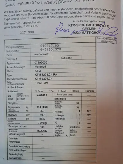 Typenschein KTM LC4 620