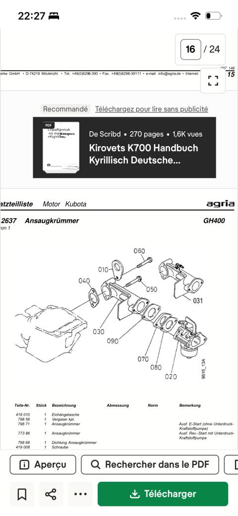Admission moteur Kubota gh400